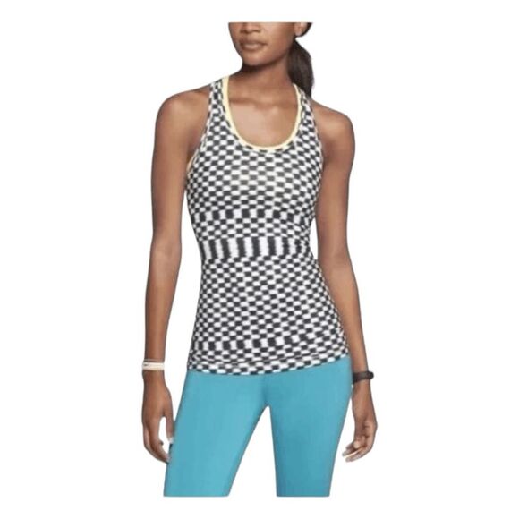Nike Dri-Fit Slim Fit Racer Back Tank Top Black White Checkered Print Athletic - Picture 1 of 8